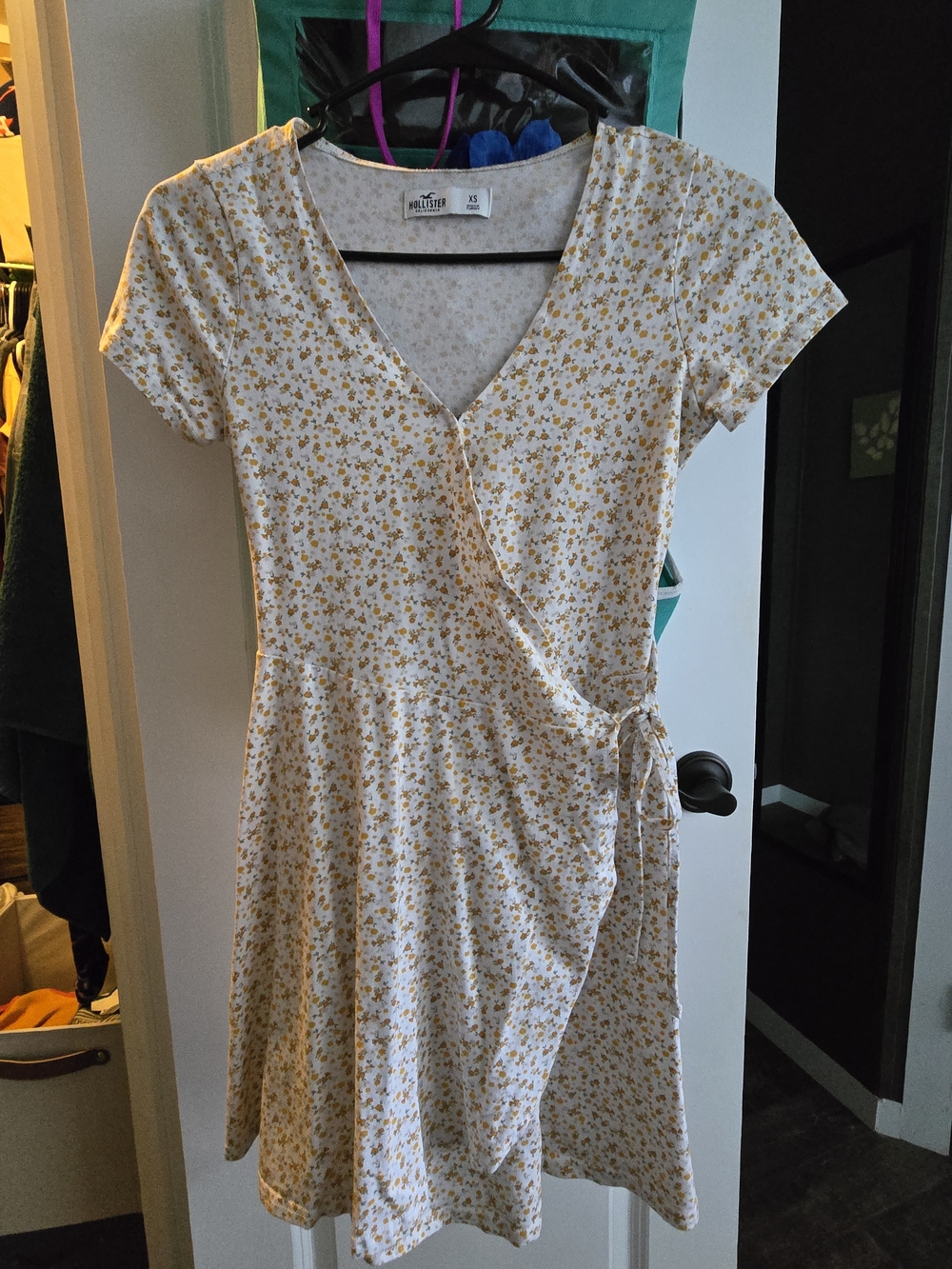 Hollister Cream and Yellow Floral Wrap Maxi Dress